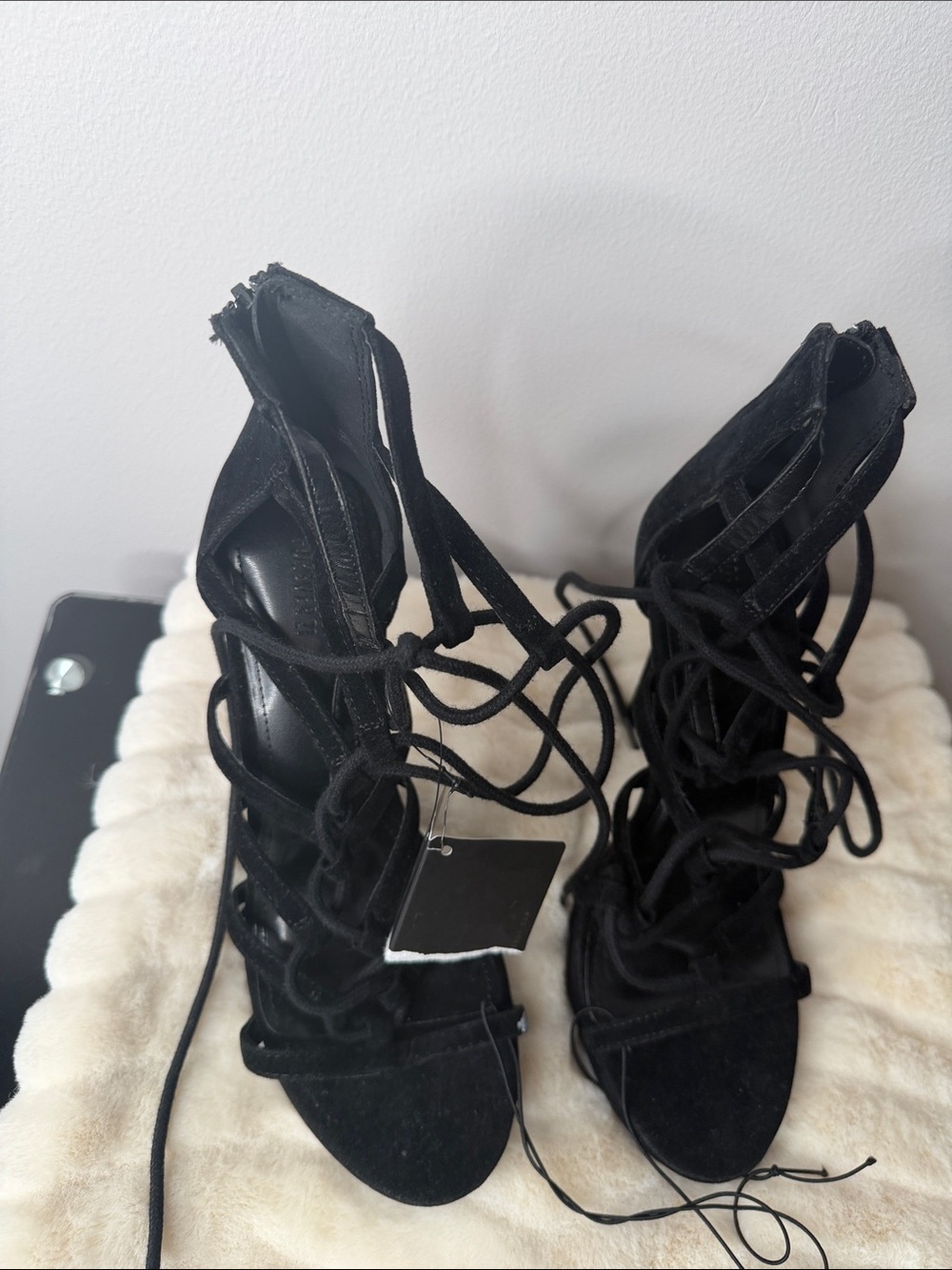 Aldo Black Lace-Up Suede High Heel Sandals